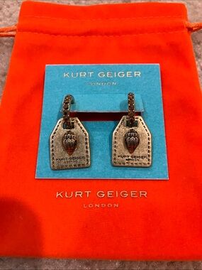 KURT GEIGER LONDON Signature Eagle Tag Charm Huggie Hoop Earrings